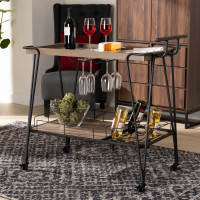 Baxton Studio YLX-2804WR-Cart Baxton Studio Perilla Modern Rustic and Industrial Oak Brown Finished Wood and Black Finished Metal 2-Tier Wine Serving Cart